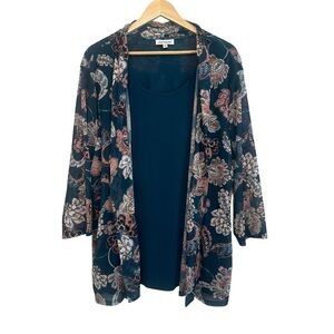 Women's 2X Layered Mesh Floral PLUS Work Casual 3/4 Sleeve Stretchy Soft Blouse